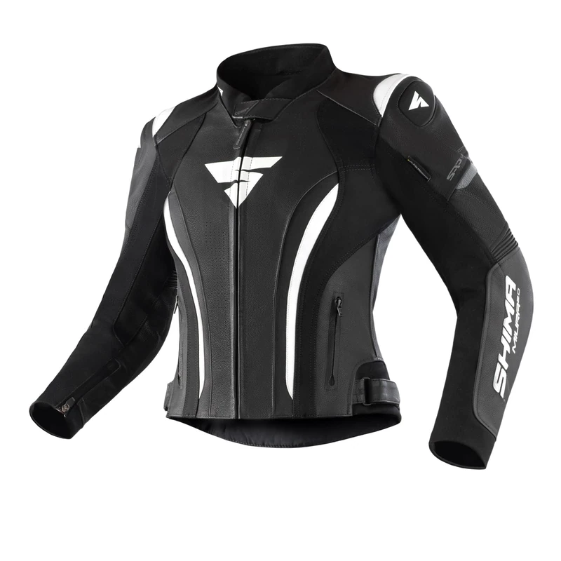 SHIMA Miura 2.0 Motorbike Jacket - Leather, women, sport jacket with back, elbows, shoulders protectors, perforated leather, for 2-piece suit (42, Black/White)