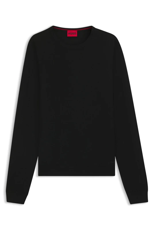 HUGO Embroidered-Logo Sweater in Virgin Wool Black