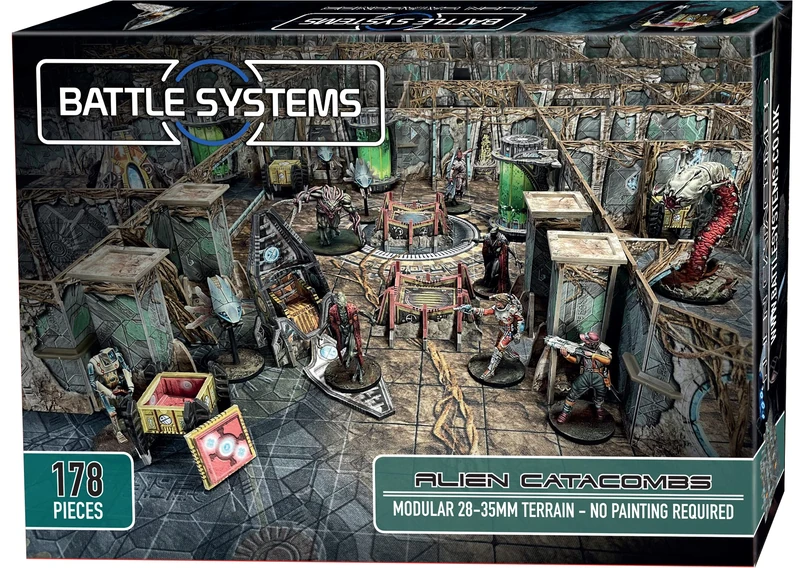 Battle Systems - Modular Tabletop 3D Gaming Sci-Fi Terrain - Perfect for 28mm-35mm Miniatures and Figures - No Painting Required - Science Fiction Aliens Wargame - (Alien Catacombs)