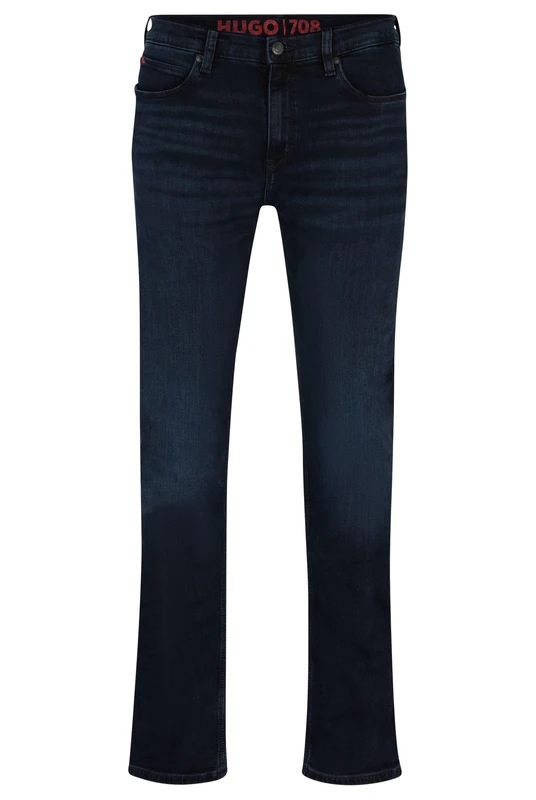 HUGO Mens 708 Blue-Black Slim-fit Jeans in Stretch Denim