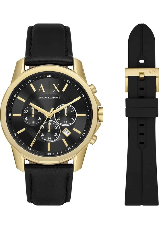 Armani Exchange Men's Chronograph Watch - 44mm Black Leather