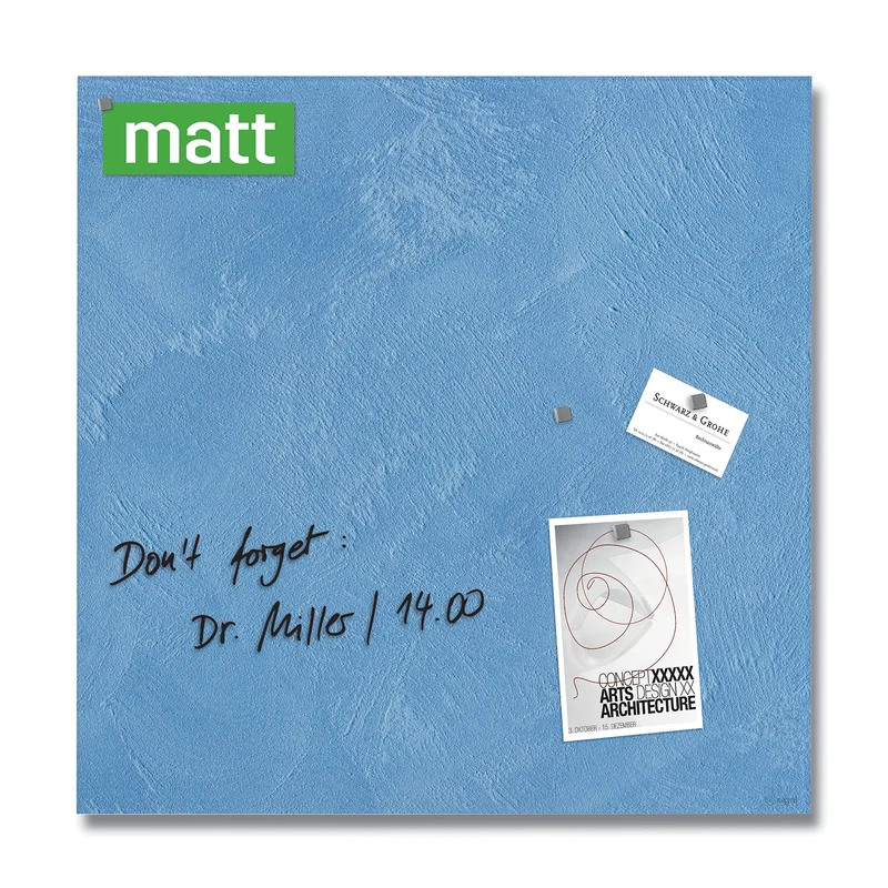 SIGEL GL294 Premium Glass magnetic Board, matt surface, 48 x 48 cm, easy mounting, light Blue - Artverum