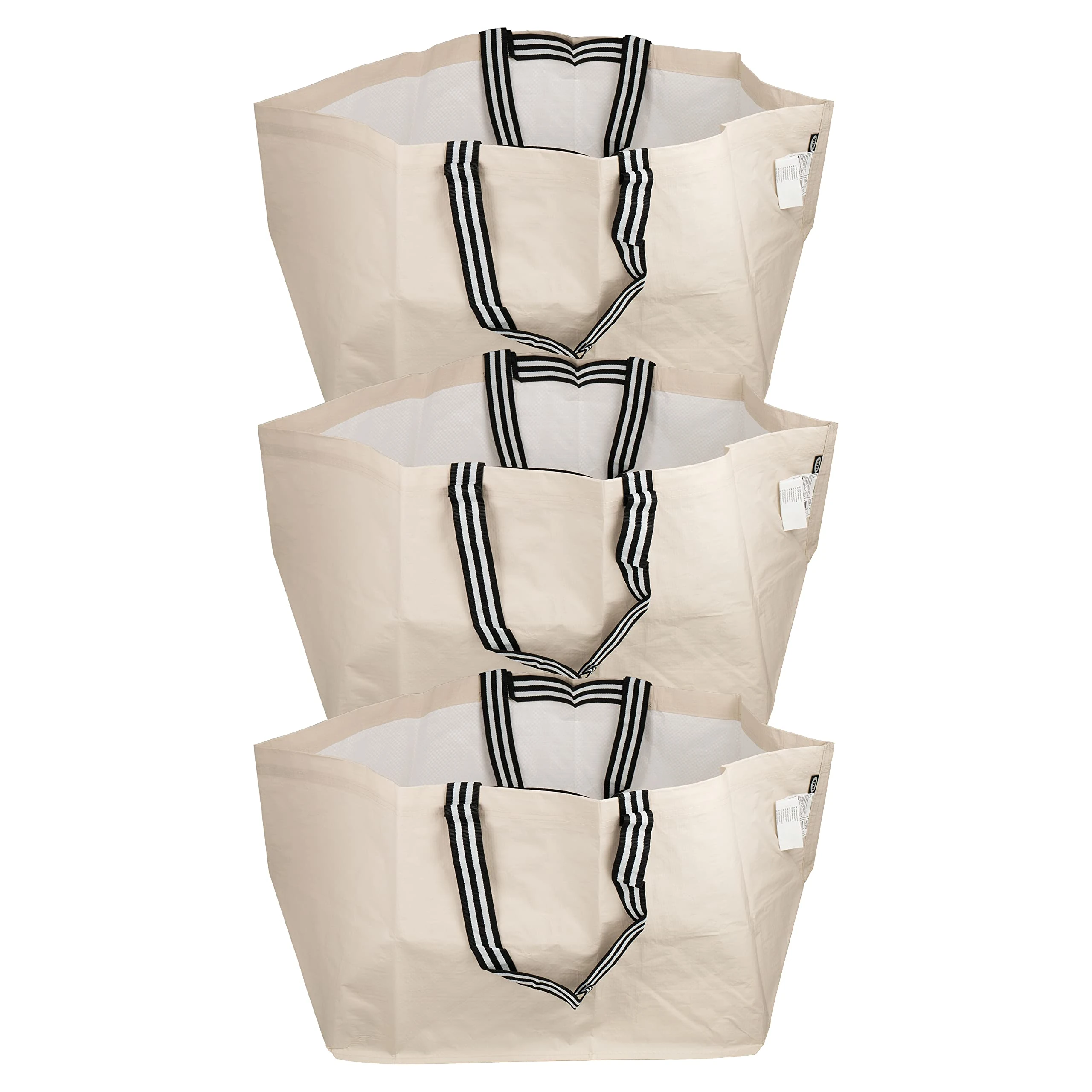 IKEA GORSNYGG Large Reusable Carrier Bag (FRAKTA-Style), Light Beige with Striped Handles, 57x37x39cm, 71L, 205.041.94 - Set of 3