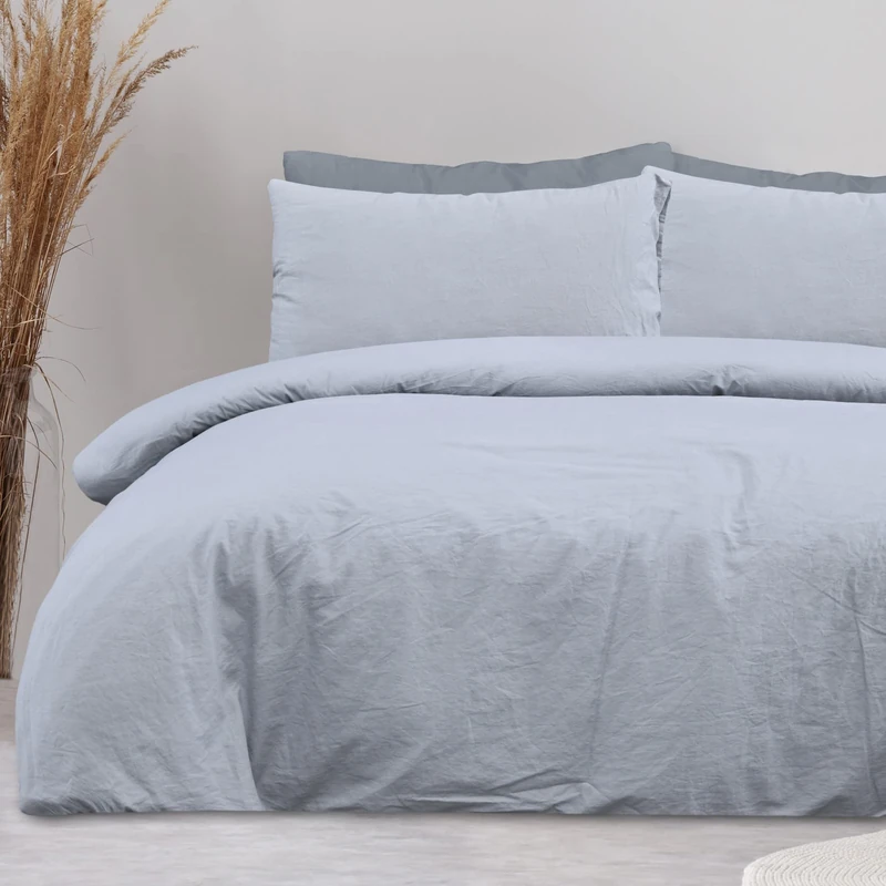 Sleepdown 100% Pure Cotton Plain Dye Grey Duvet Cover Quilt Pillow Cases Bedding Set Soft Easy Care - King (230cm x 200cm)