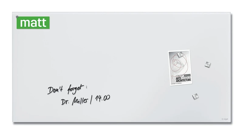 SIGEL GL546 Premium Glass magnetic Board / White Board, glossy surface, 91 x 46 cm, easy mounting, super White - Artverum