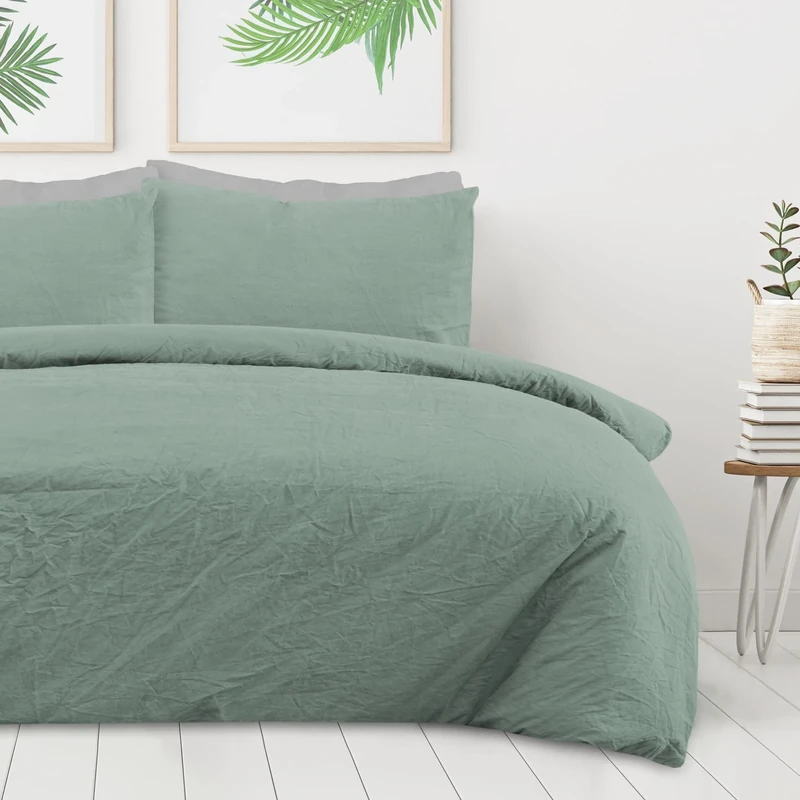 Sleepdown 100% Pure Cotton Plain Dye Sage Green Duvet Cover Quilt Pillow Cases Bedding Set Soft Easy Care - King (230cm x 200cm)