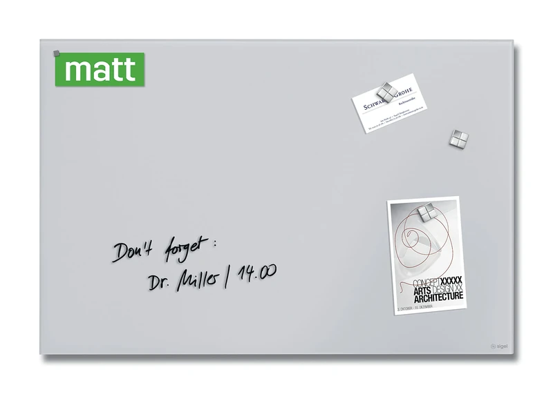 SIGEL GL516 Premium Glass magnetic Board, glossy surface, 60 x 40 cm, easy mounting, light Grey - Artverum