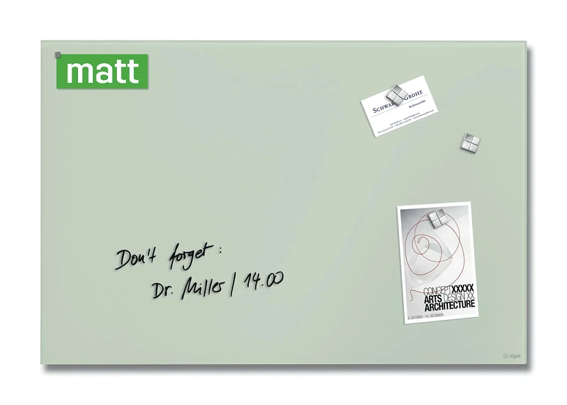 SIGEL GL515 Premium Glass magnetic Board, glossy surface, 60 x 40 cm, easy mounting, mint - Artverum
