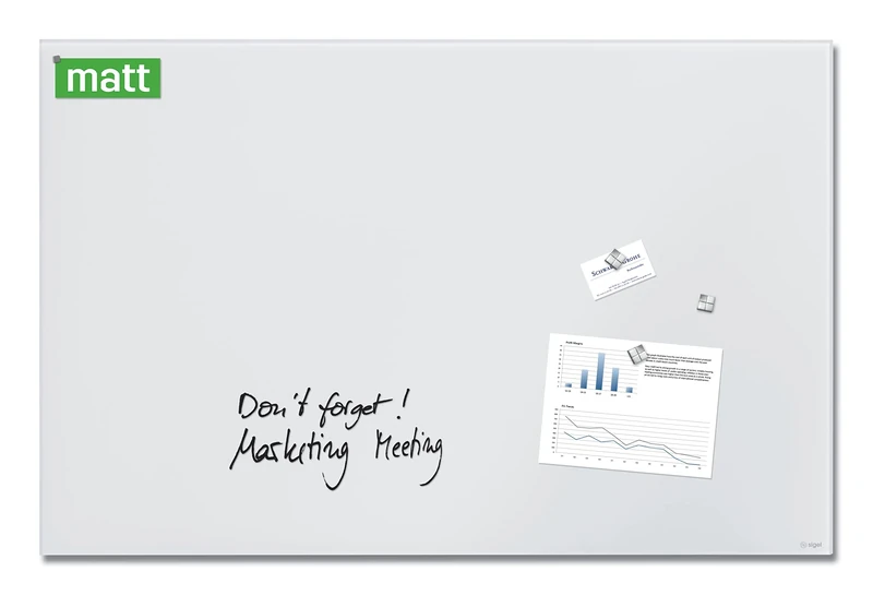 SIGEL GL541 Premium Glass magnetic Board / White Board, glossy surface, 100 x 65 cm, easy mounting, super White - Artverum