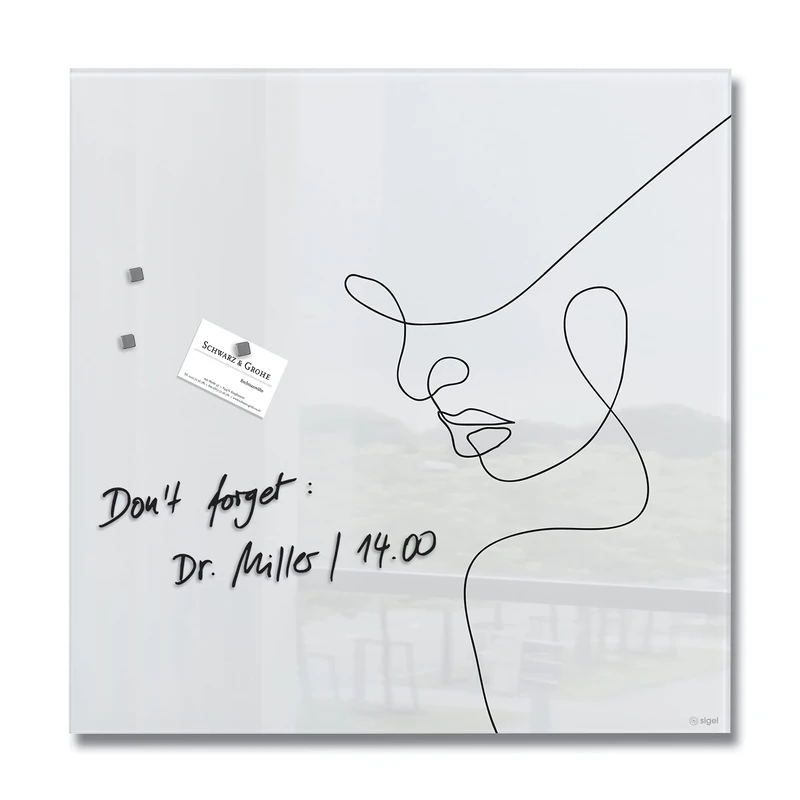 SIGEL GL295 Premium Glass magnetic Board, glossy surface, 48 x 48 cm, easy mounting, super White - Artverum