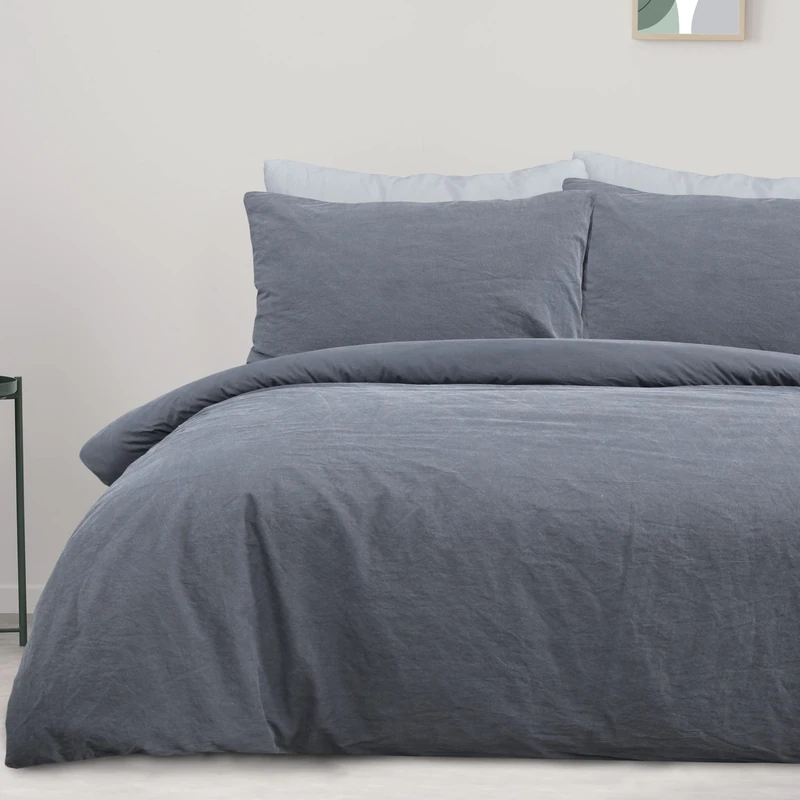 Sleepdown 100% Pure Cotton Plain Dye Slate Duvet Cover Quilt Pillow Cases Bedding Set Soft Easy Care - Double (200cm x 200cm) - Image 1