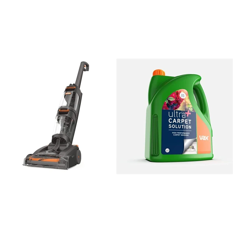 Vax W86-DP-B Dual Power Carpet Cleaner, 2.7 Litre, 800 W, Grey/Orange & 1-9-142065 Ultra+ 4L Carpet Cleaner Solution, Green