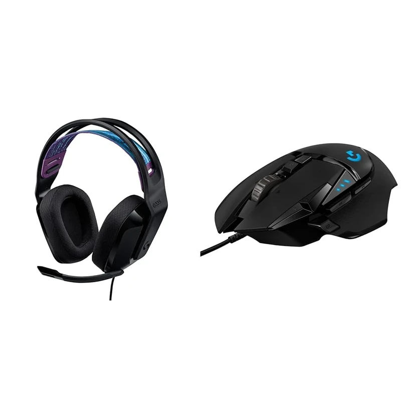 Logitech G335 Wired Gaming Headset, with Microphone, Black & G502 HERO High Performance Wired Gaming Mouse, Adjustable Weights, 11 Programmable Buttons, On-Board Memory, PC/Mac - Black