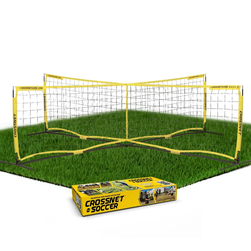 CROSSNET Four Square Soccer Game - Outdoor Sport Games for Adults and Family - Soccer Tennis Nets for Backyard & Parks - Quick Assemble and Portable - Training Soccer Equipment for Kids and Adults