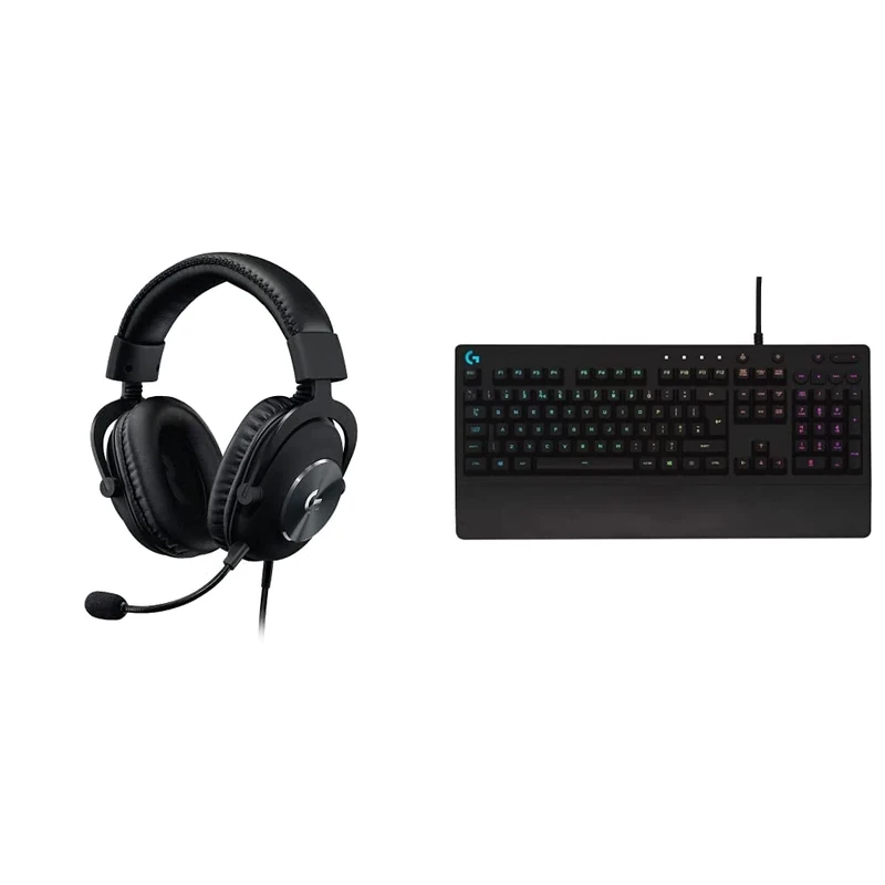 Logitech G G Pro X Over Ear Gaming Headset, Black & Logitech G G213 Prodigy RGB USB Video Game Keyboards, black