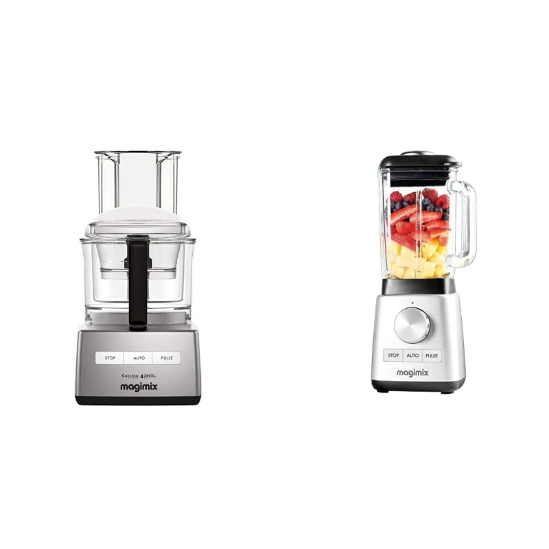 Magimix 4200XL Compact Food Processor & Blender | 3 ABS & BPA-Free Bowls | 3L Capacity | Quiet 18471 & 11630 Power Blender with Quiet Mark Approval, Metal/Glass, 1.3 W, 1.8 liters, Satin
