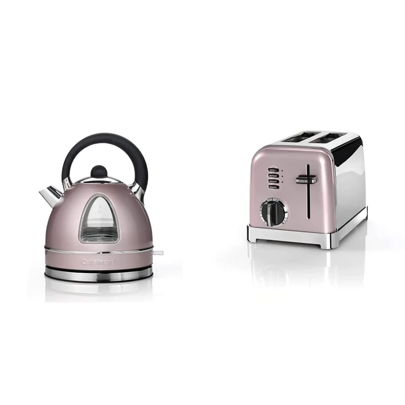 Cuisinart Style Collection 1.7L Traditional Kettle | Vintage Rose | CTK17PU & Style Collection 2 Slot Toaster | Vintage Rose | CPT160PU
