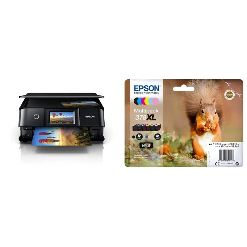 Epson Expression Photo XP-8700 Print/Scan/Copy Wi-Fi Printer, Black & 378XL High Yield Genuine Multipack, 6-colours Ink Cartridges, Claria Photo HD Ink