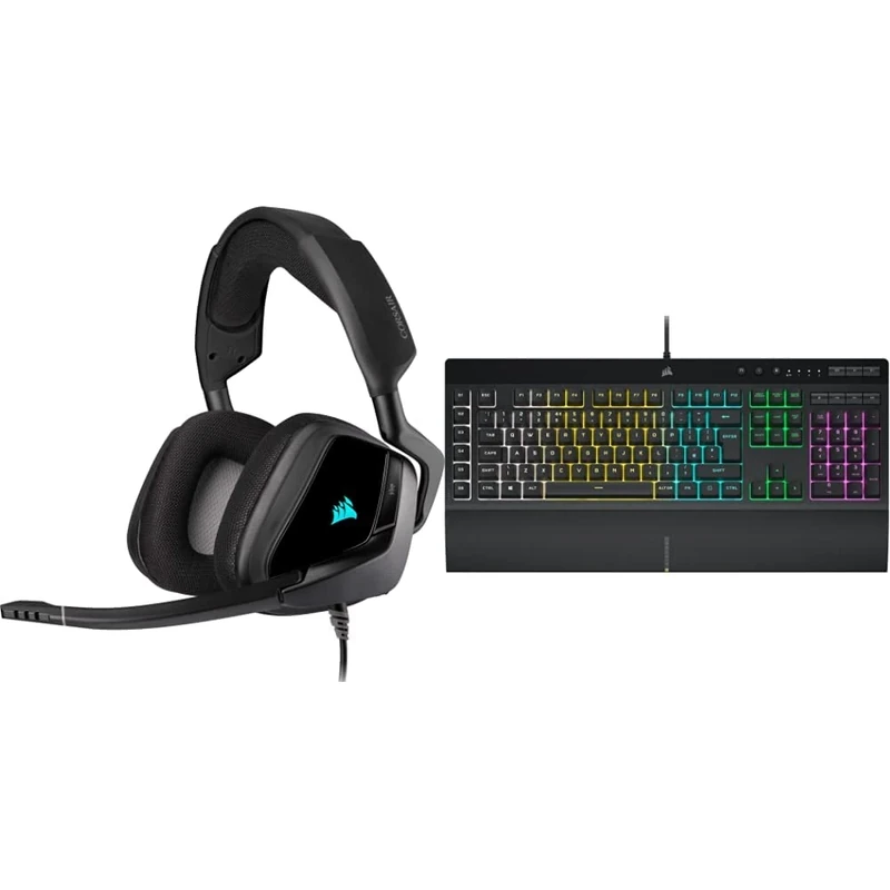 Corsair VOID ELITE RGB USB Gaming Headset - Black & K55 RGB PRO Wired Membrane Gaming Keyboard QWERTY, Black