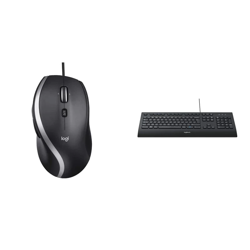 Logitech M500 Wired USB Mouse, High Precision 1000 DPI Laser Tracking, 7 Buttons, PC / Mac / Laptop - Black & K280e Pro Wired Business Keyboard, QWERTY US-International Layout - Black