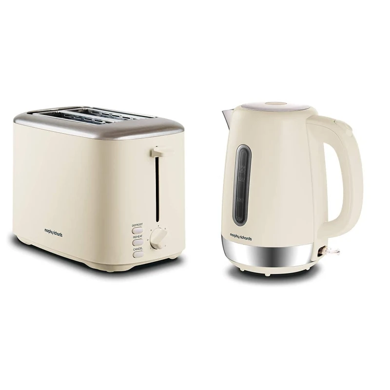 Morphy Richards Equip Kettle and Toaster Set, 1.7L Fast Boil Equip Jug Kettle, 2 Slice Variable Browning Equip Toaster, Matching Set, 3KW/800W, Cream, 102784|222065