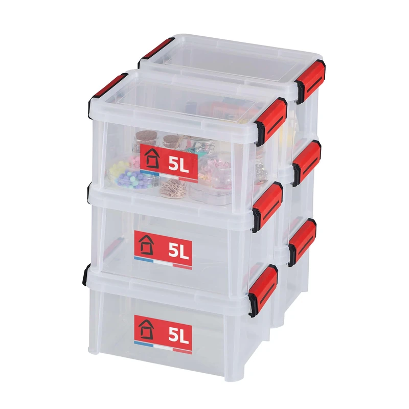 Sundis set of 6 reinforced CLIP'N STORE 5L containers - Transparent with clip-on lid, stackable, suitable for food contact