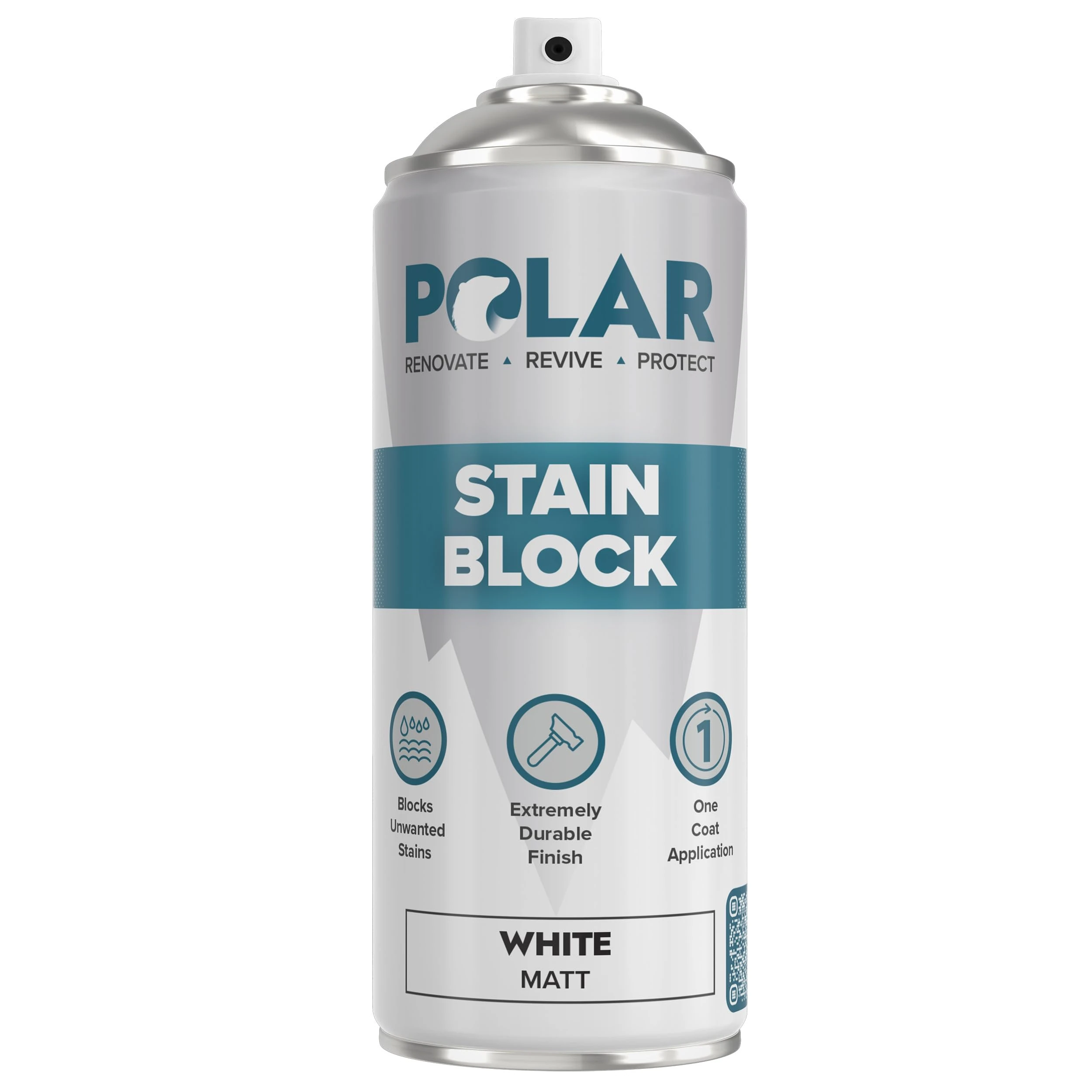 Polar Stain Block Spray - 1 x 400 ml | Matt White | Prevents & Removes Stains, Grease, Water Marks & Rust on Internal Walls & Ceilings | Primer Spray for Wood, Plastic, Tiles, & Painted Surfaces