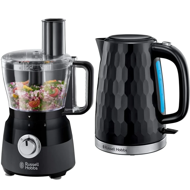 Russell Hobbs 24732 Desire Food Processor, Slicing and Dough Attachments, Matte Black, 600 W & 26051 Cordless Electric Kettle, 1.7 Litre, 3000 W, Black