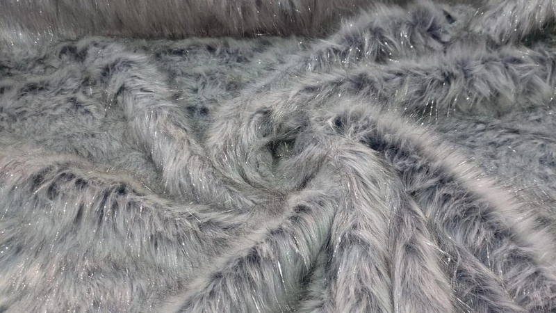 Super Luxury Faux Fur Fabric Material - Silver Lurex, 1Mtr - 150cm x 100cm
