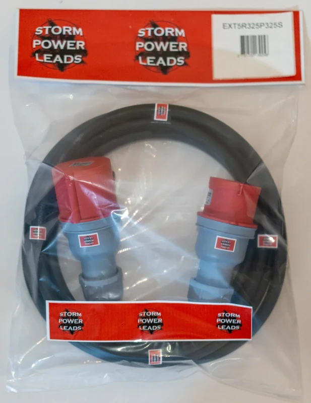 STORM POWER LEADS 3 PHASE 32AMP 415VOLT H07 EXTENSION LEADS 5 PIN HOOK UP LEAD HEAVY DUTY (5M)
