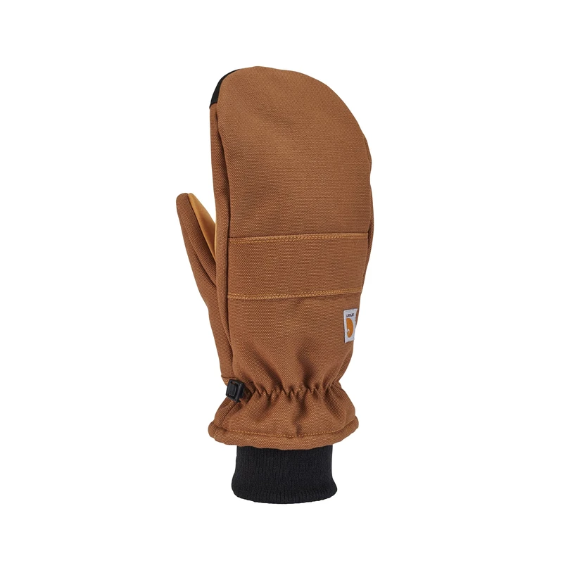 Carhartt Women's Insulated Duck Synthetic Leather Knit Cuff Mitt Cold Weather Gloves, Brown, Medium