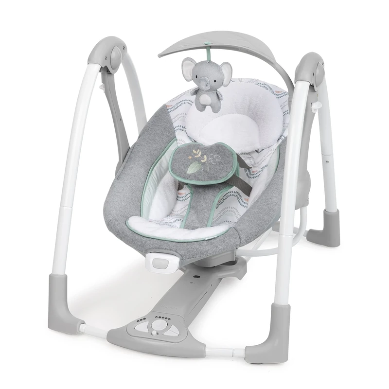 Ingenuity, ConvertMe Swing 2 Seat Swell Folding Swing Plays Music and Nature Sounds with USB Cable Easy to Clean