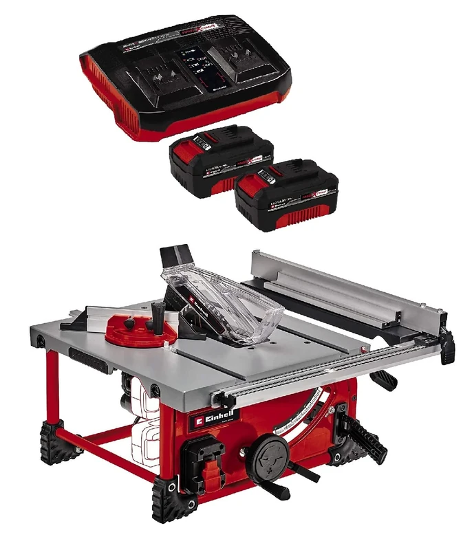 Einhell Power X-Change 18V Cordless Table Saw With Battery (X2) And Charger - Portable Bench Saw For Woodworking, 45° Mitre Cut - TE-TS 36/210 Li Circular Saw + 2 x 4Ah Twincharger Kit