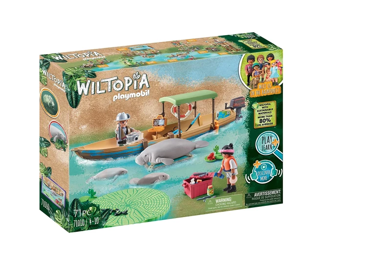 Playmobil Wiltopia 71010 Boat Trip to the Manatees with Toy Animals, Sustainable Toy for Children Ages 4+