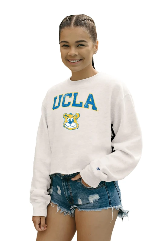 Blue 84 Women's NCAA Officially Licensed Crop Crewneck Sweatshirt Vintage Arch Over White