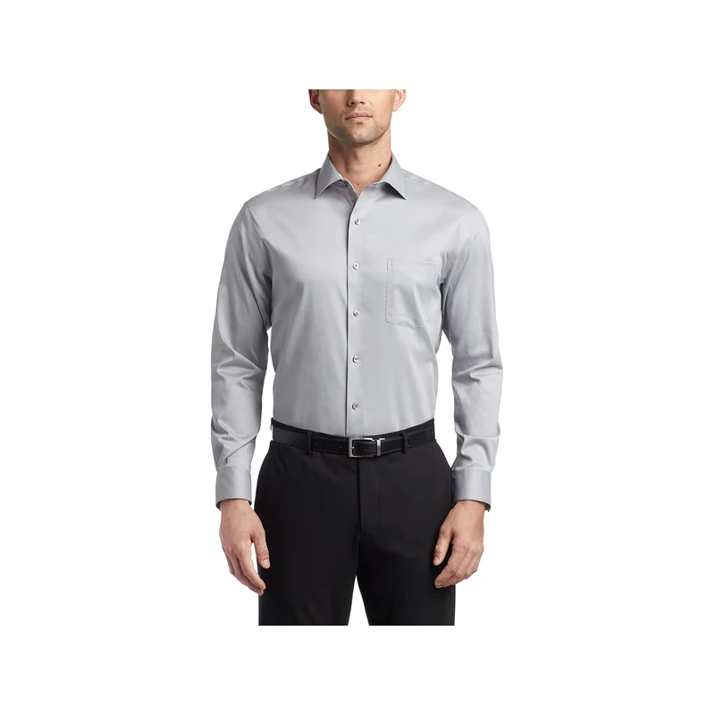 Van Heusen Men's Dress Shirt Regular Fit Ultra Wrinkle Free Flex Collar Stretch Solid, Grey Mist, 16"-16.5" Neck 34"-35" Sleeve