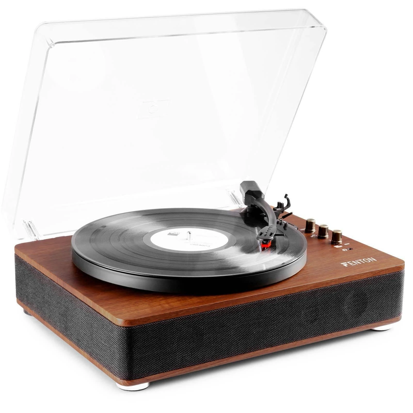 Fenton RP162D Wood Turntable Record Player with Bluetooth Output, Built-In Speakers and Vinyl Audio Transmitter, Home Audio System for Wireless Music Streaming