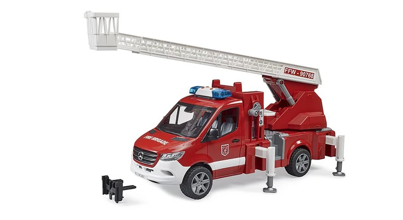 Bruder 02673 Mercedes-Benz Sprinter Fire Brigade with Rotary Ladder, Pump & Light & Sound Module – 1:16 Scale, Compatible Figures & Accessories, Ages 4+