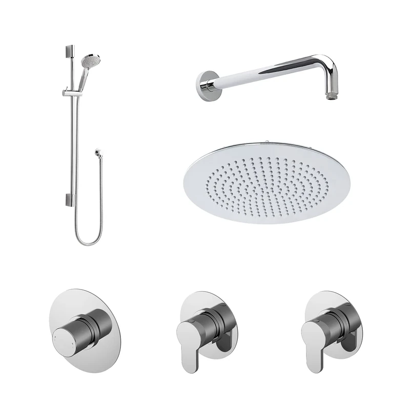 nuie SBR128ST2 Arvan Spa Modern Bathroom Shower Bundle with Temperature Valve, Stop Tap, Diverter, Head, Arm and Slide Rail Kit, 830mm, Chrome