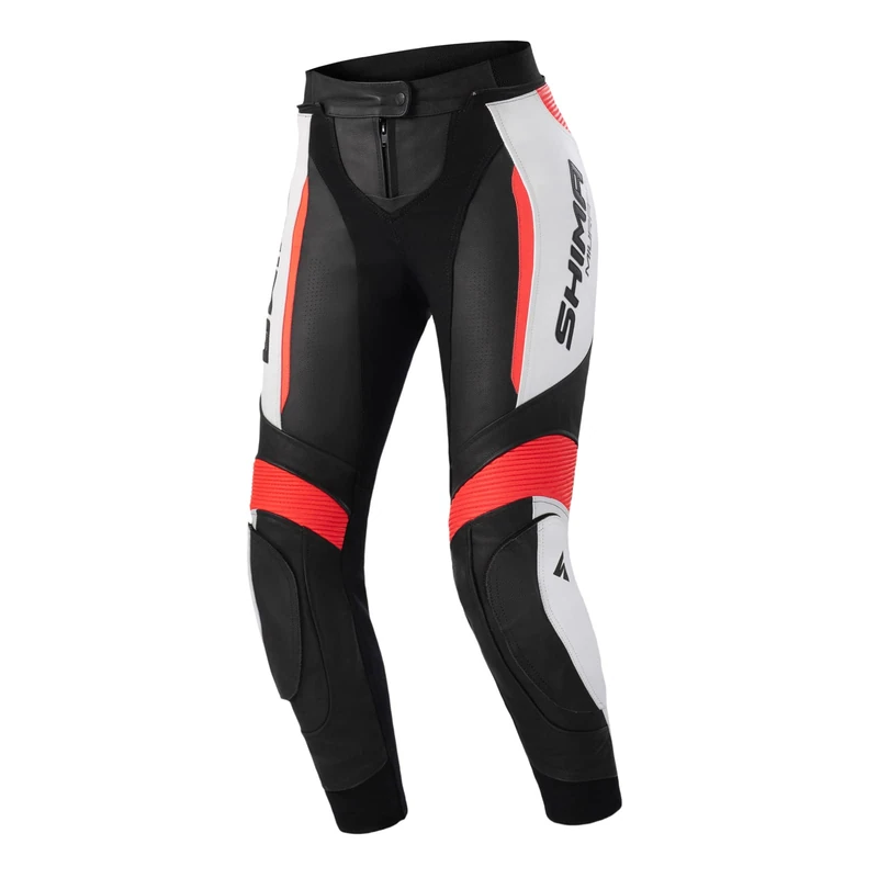 SHIMA Miura 2.0 Motorbike Pants - Leather, Womens, Sport Pants with HIPS & Knees Protectors, Perforated Leather, Elastic Panels, for 2-Piece Suit (38, Red Fluo)