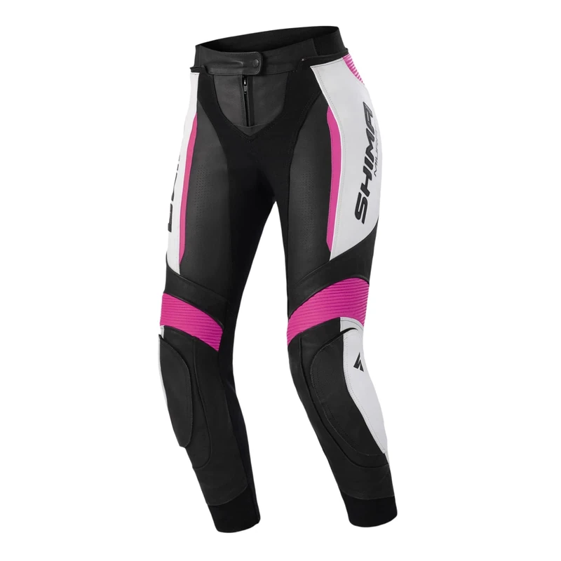 SHIMA Miura 2.0 Motorbike Pants - Leather, Womens, Sport Pants with HIPS & Knees Protectors, Perforated Leather, Elastic Panels, for 2-Piece Suit (40, Pink)