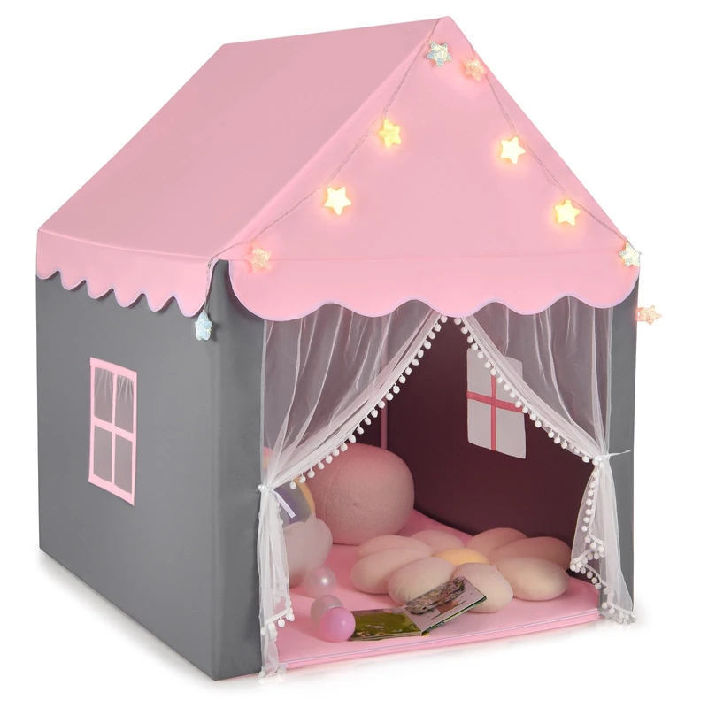 GYMAX Kids Tent, Fairy Play Castle with Washable Mat