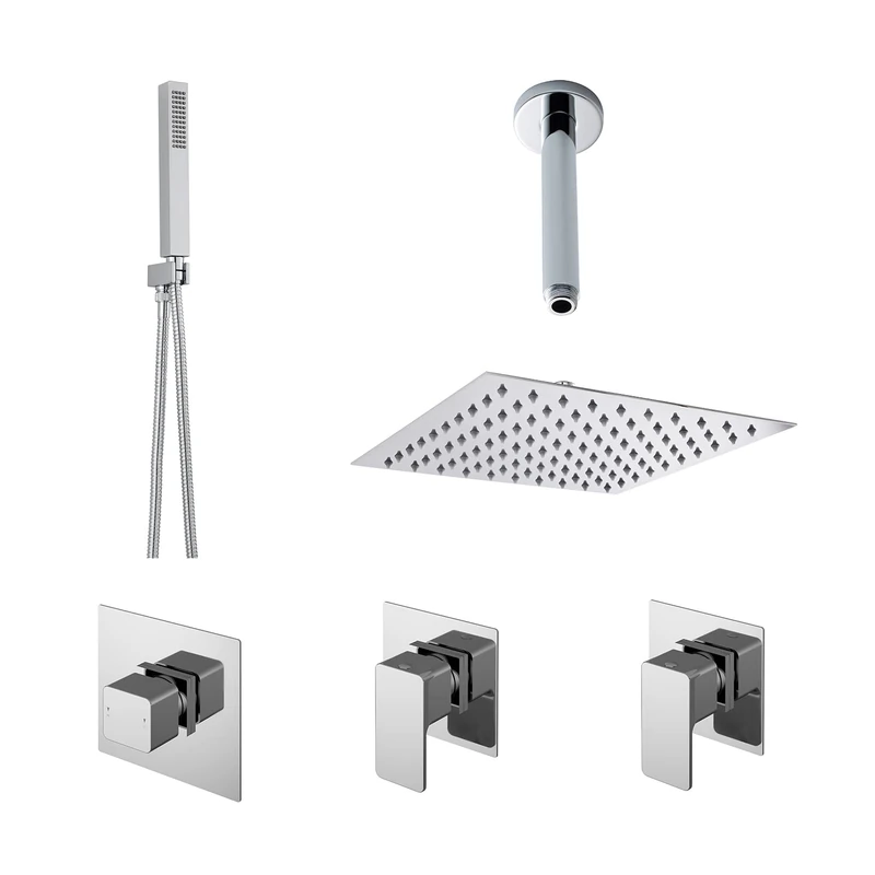 nuie SBS130ST2 Windon Spa Modern Bathroom Shower Bundle with Temperature Valve, 2 Stop Taps, Head, Arm and Slide Rail Kit, 1700mm, Chrome