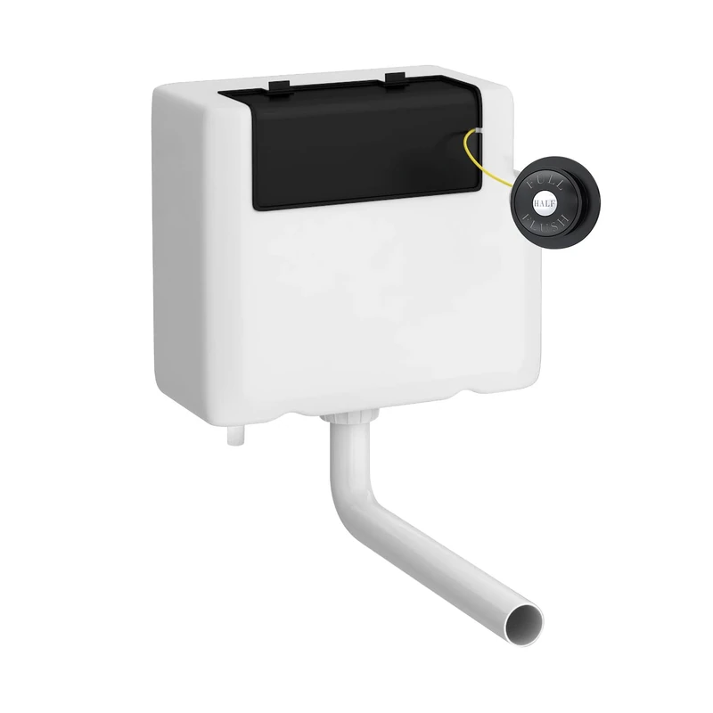 nuie XTY8T02B Traditional Bathroom Dual Flush Concealed WC Cistern with Bottom Outlet and Round Chrome Push Button, 340mm, Matt Black