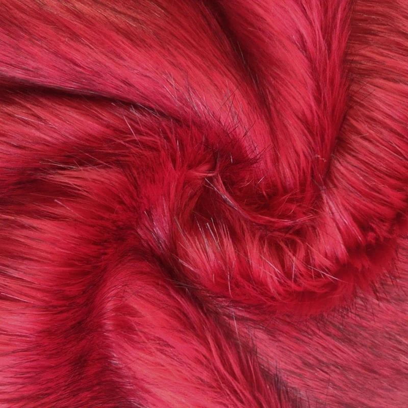 Super Luxury Faux Fur Fabric Material - Long Pile Scarlet Black, 1Mtr - 150cm x 100cm