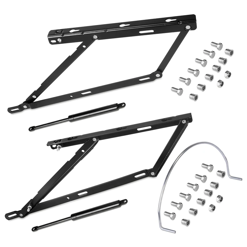Emuca - Set of lifting mechanisms for canapé beds, Front system 135 cm (13,77 inch), Black painted, Steel - Image 1