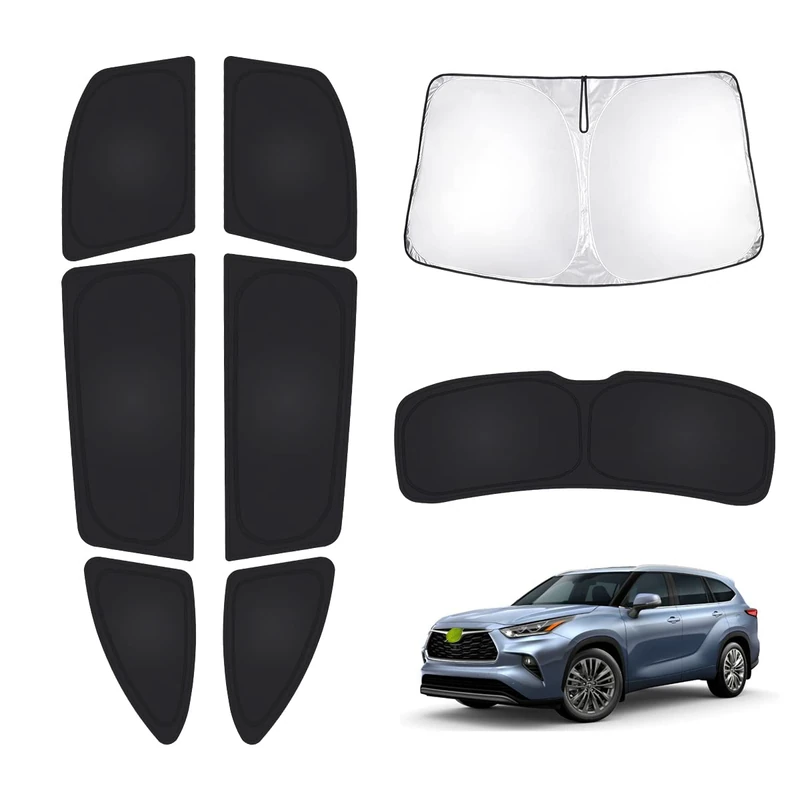 T TGBROS Custom Fit for Sun Shades 2020-2023 Toyota Highlander Windshield & Rear & Side Windows & Triangular Window Sunshade Full Set Blocks UV Rays Foldable 8pcs