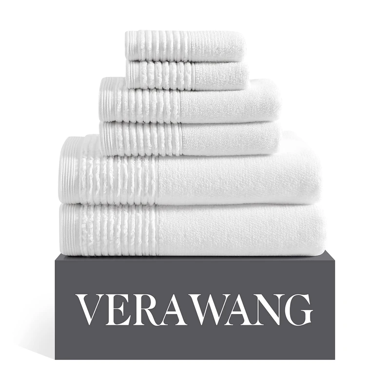 Vera Wang | Sculpted Pleat Collection | Towel Set-100% Cotton, Soft & Luxurious, Super Absorbent & Medium-Weight, 6pc, White