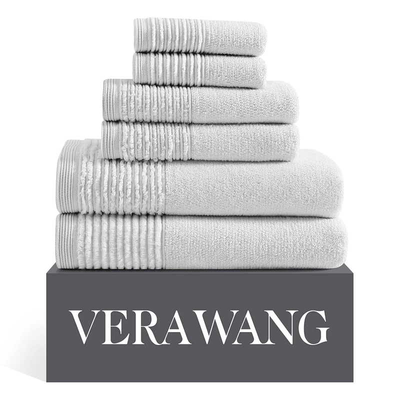 Vera Wang | Sculpted Pleat Collection | Towel Set-100% Cotton, Soft & Luxurious, Super Absorbent & Medium-Weight, 6pc, Grey