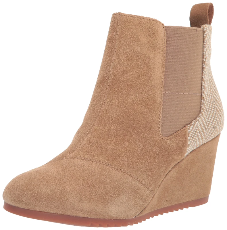 TOMS Women's Pull-On Wedge Bootie - Stylish Suede, Faux Leather with Memory Foam Comfort, Durable Outsole
